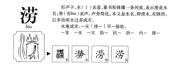 涝字的意思和含义,涝字在人名中的意思