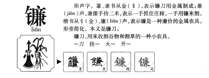 镰字取名寓意是什么,镰字五行属性是什么